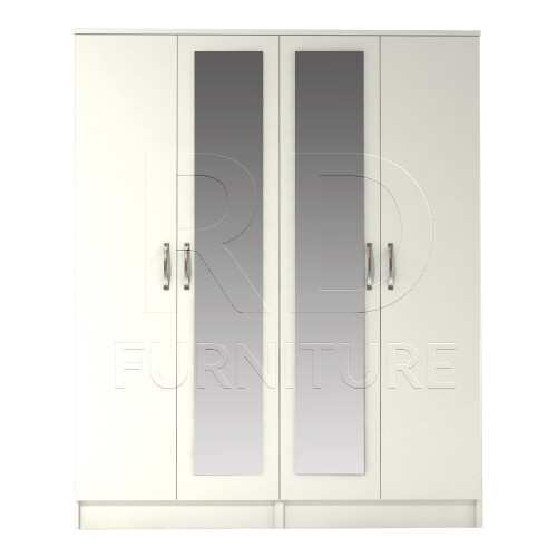 RD Furniture Ready assembled Classic 4 Door Double Mirrored Wardrobe White