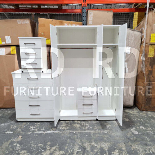 RD Furniture Ready assembled Classic 3 Door 3 Drawer Combi Mirrored Wardrobe White 2