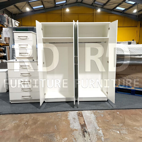 RD Furniture Ready assembled Classic 4 Door Double Mirrored Wardrobe White 2