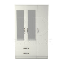 Ready assembled Classic 3 Door 2 Drawer Mirrored Wardrobe White