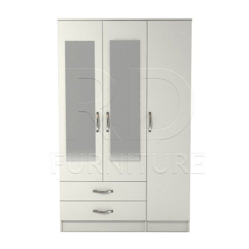 RD Furniture Ready assembled Classic 3 Door 2 Drawer Mirrored Wardrobe White
