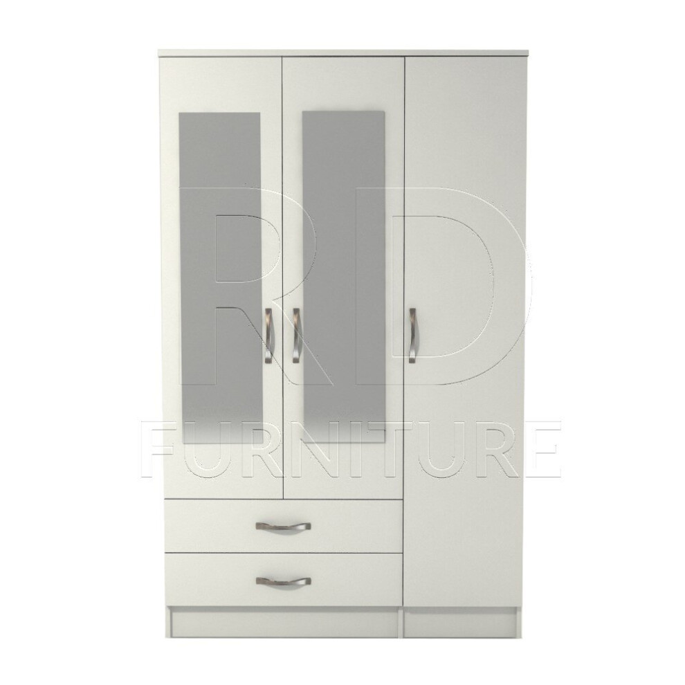 Ready assembled Classic 3 Door 2 Drawer Mirrored Wardrobe White