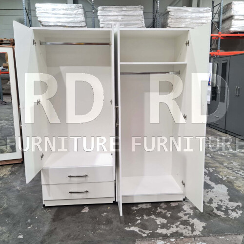 RD Furniture Ready assembled Classic 4 Door 2 Drawer Mirrored Wardrobe White 2