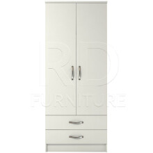 Ready Assembled White Classic 2 Door 2 Drawer Wardrobe with Castors, Metal Hanging Rail