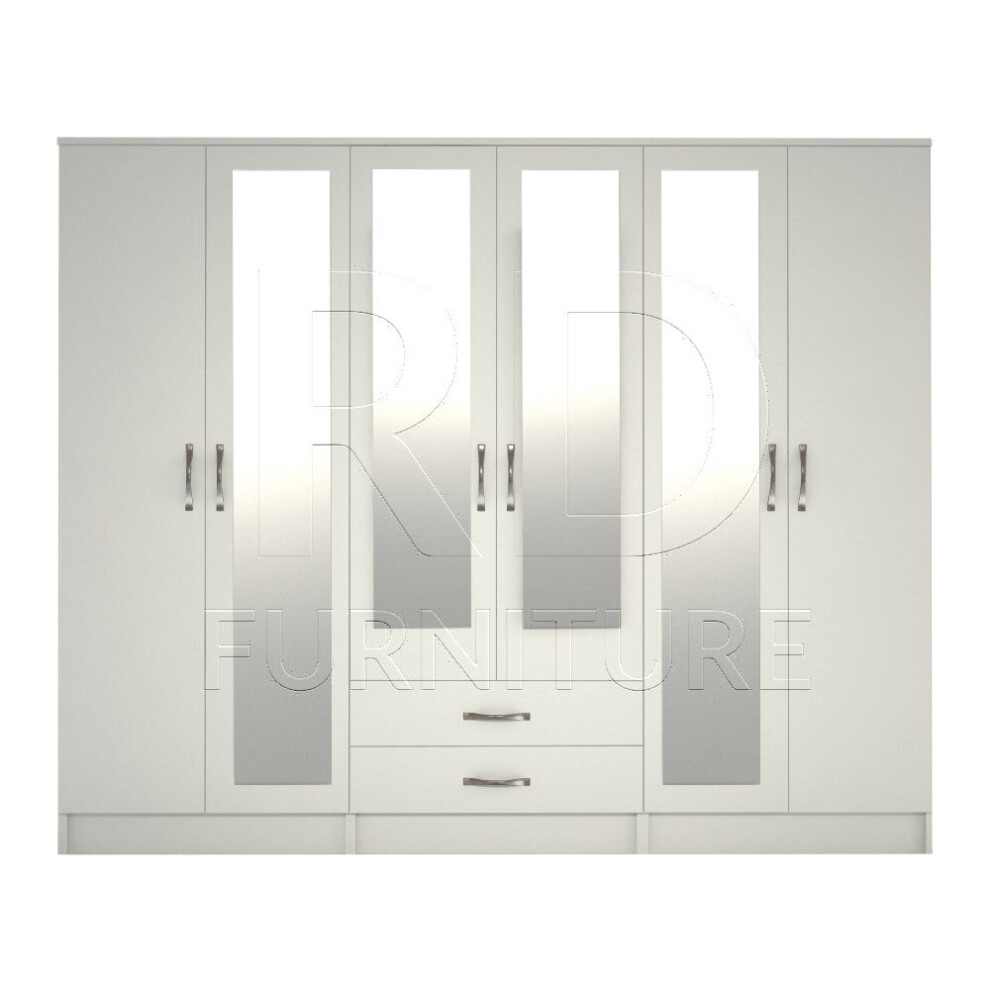 Ready assembled Classic 6 Door 4 Mirror Wardrobe White