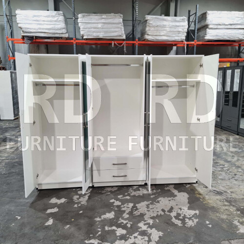 RD Furniture Ready assembled Classic 6 Door 4 Mirror Wardrobe White 2