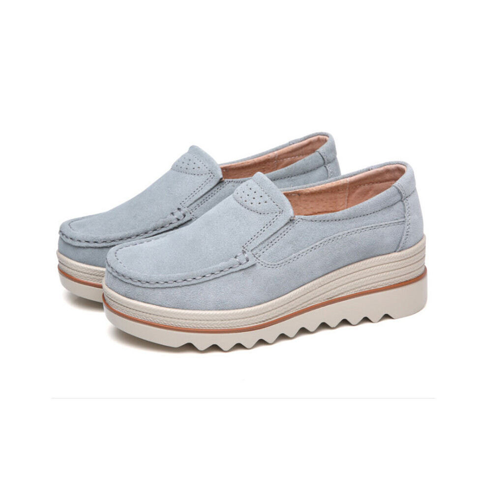 (Gray, 38) Women suede loafers fashion heighten moccasin shoes non-slip wedge casual shoes