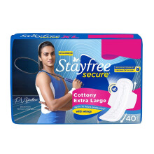 Stayfree Secure X-Large Cottony Soft Cover Sanitary Pads For Women With Wings (Pack of 40)