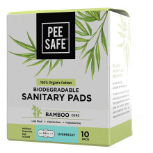 PEESAFE Organic Cotton, Biodegradable Sanitary Pads (Pack of 10, Overnight)