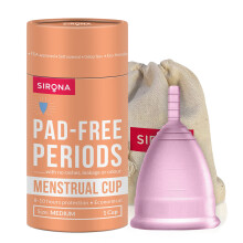 Sirona Reusable Menstrual Cup for Women - Medium Size with Pouch, Ultra Soft, Odour and Rash Free, No Leakage, Protection for Up to 8-10 Hours, FDA Ap