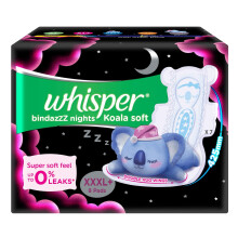 Whisper Bindazzz Nights Koala Soft Sanitary Pads, XXX-Large Pack of 8 Napkins