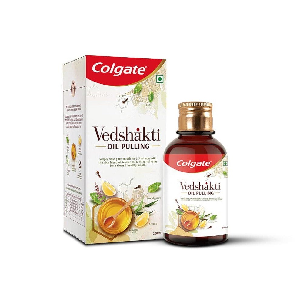 Colgate Vedshakti Oil Pulling, 200ml, Ayurvedic Mouthwash, Seasame Oil blen with neem, clove, lemon