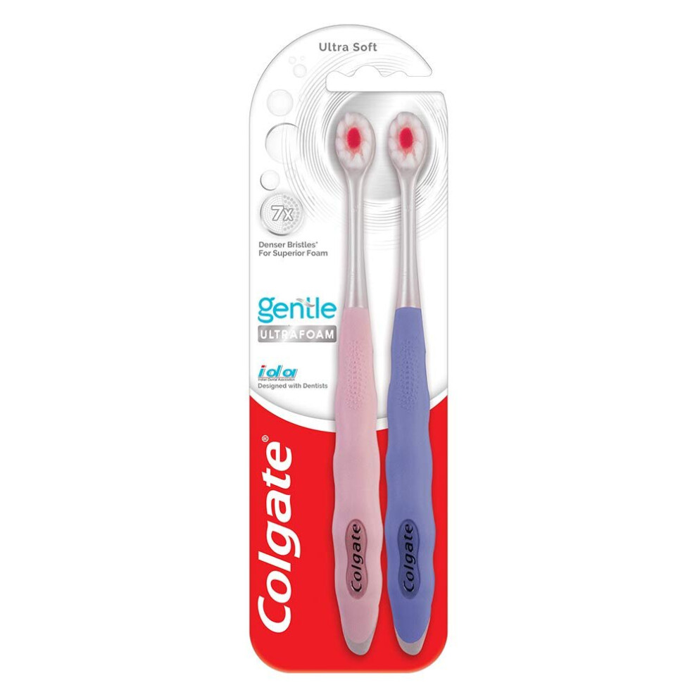 Colgate Gentle UltraFoam Ultra Soft Bristles Toothbrush, 2 Pcs, Soft Bristles for Superior Clean