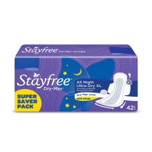 Stayfree Dry Max All Night X-Large Dry Cover Sanitary Pads For Women With Wings, Pack of 42 Pieces