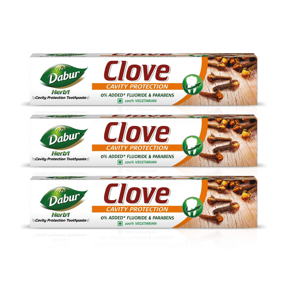 Dabur Herb'l Clove - Cavity Protection Toothpaste With No Added Fluoride And Parabens- 200 G (Pack Of 3)