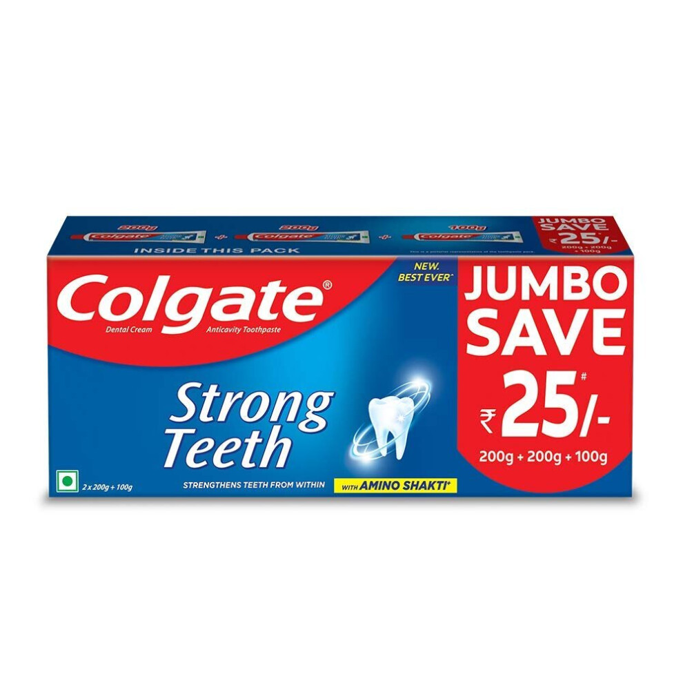Colgate Strong Teeth Anticavity Toothpaste, 500g Saver Pack, India's No.1 Toothpaste Brand, Amino Shakti Formula