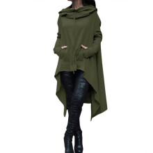 (ArmyGreen, 3XL) Women's solid color long hooded sweater sports jacket