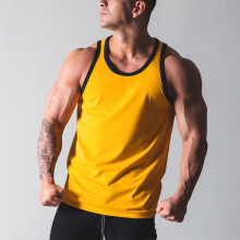 (Yellow, 2XL) Men Crew Neck Sleeveless Vest Tops Casual Tank Loose Sports Pullover Solid Color
