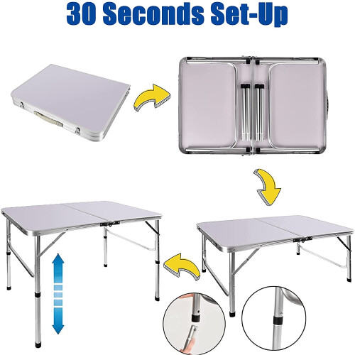3FT Folding Table Camping Picnic Table Garden BBQ Party Table Adjustable Height 2