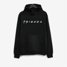 (Black, L) Women's FRIENDS Print Hoodie Loose Top Hooded Sweatshirt