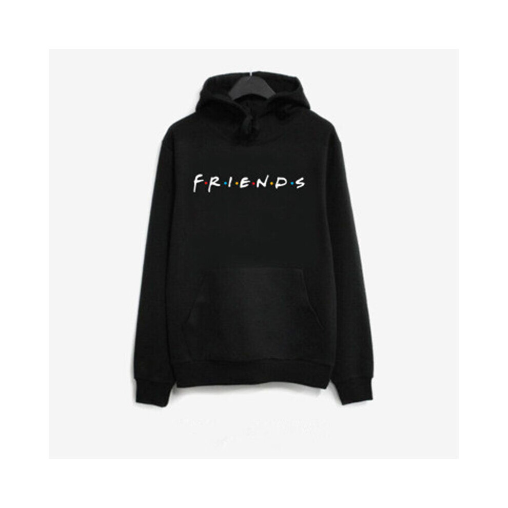 (Black, L) Women's FRIENDS Print Hoodie Loose Top Hooded Sweatshirt