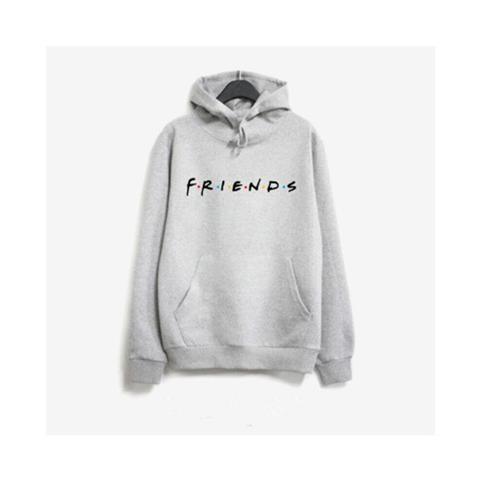 (Gray, M) Women's FRIENDS Print Hoodie Loose Top Hooded Sweatshirt