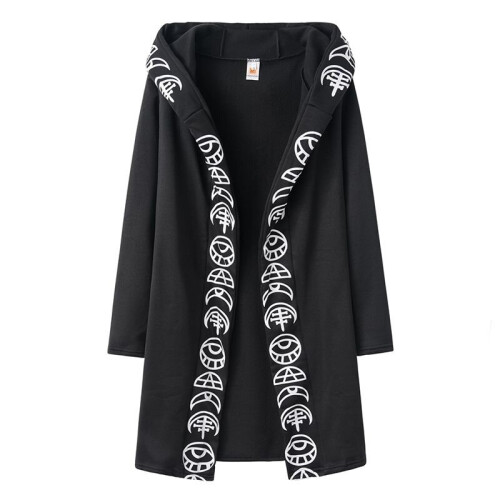 (S) Women Moon Printed Cardigan Long Sleeve Hooded Coat