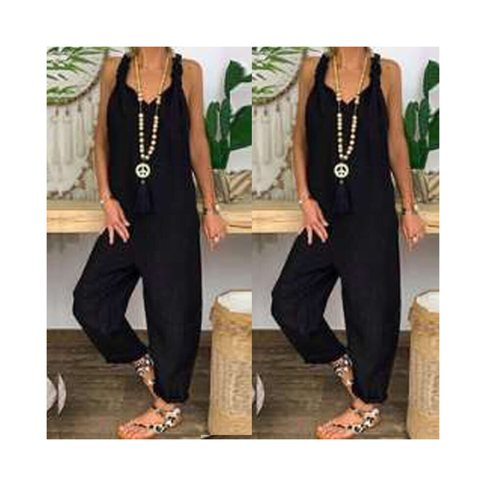 (Black, S) Ladies casual loose jumpsuit overalls jumpsuit