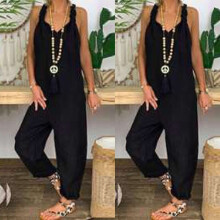 (Black, L) Ladies casual loose jumpsuit overalls jumpsuit
