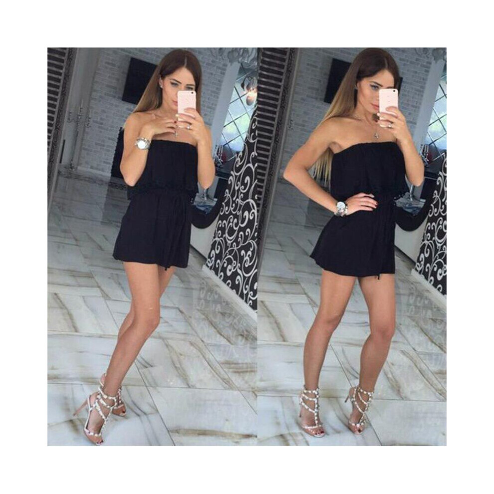 (Black, M) Women's jumpsuit Leaf shorts tube top elastic strapless-image-OPC-P89CDN8-NEW