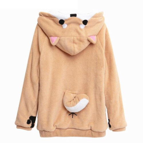 (Yellow (Shiba Inu), S) Women's Winter Shiba Inu Ears Hooded Sweater Sweatshirt