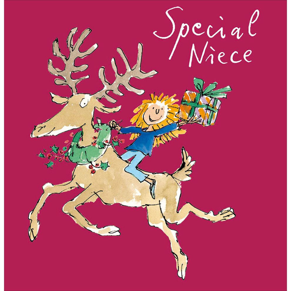 Woodmansterne Special Niece Reindeer Quentin Blake Christmas Greeting Card Art Xmas Cards