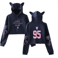 (Navy-V, Tag M=US XS) BTS Unisex 95 97 Hoodie Sweatshirt Cat Ear Cropped Top