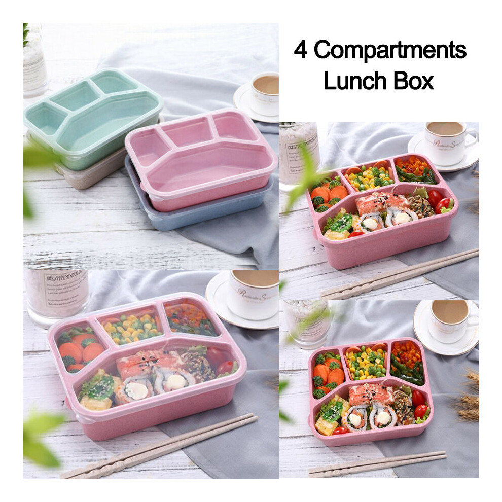 (Blue) 4 Compartment Lunch Box Adults Kids Food Container