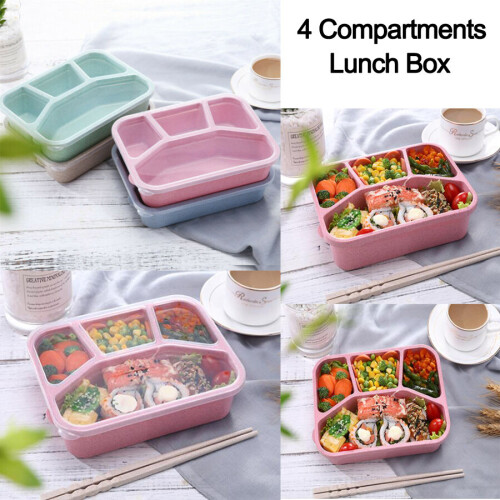 (Green) 4 Compartment Lunch Box Adults Kids Food Container