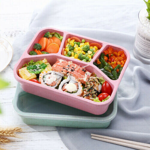 (Green) 4 Compartment Lunch Box Adults Kids Food Container 2