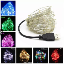(Cool White, 10M-100LEDs) LED Lights 5M 50LEDs 10M 100LEDs 5V USB LED String light Fairy Christmas Silver Wire Wedding Garland Light