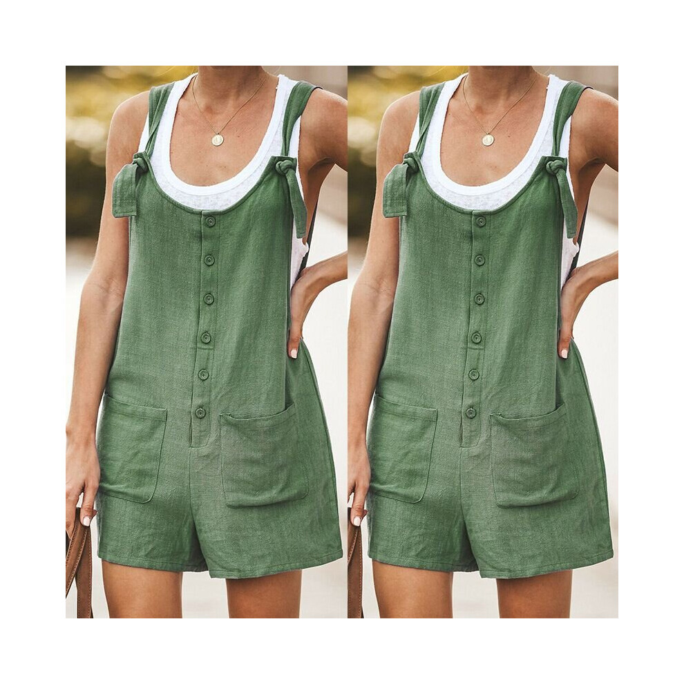 (Army Green, M) Women's sleeveless overalls shorts jumpsuit overalls