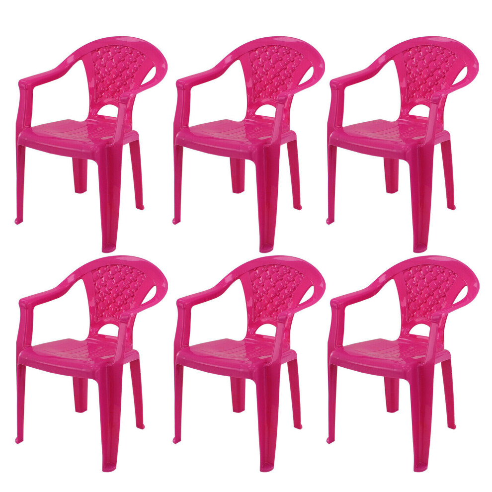 (Pink, 6) Kids Plastic Chairs Stackable Nursery Coloured Party Play Garden Indoor Outdoor