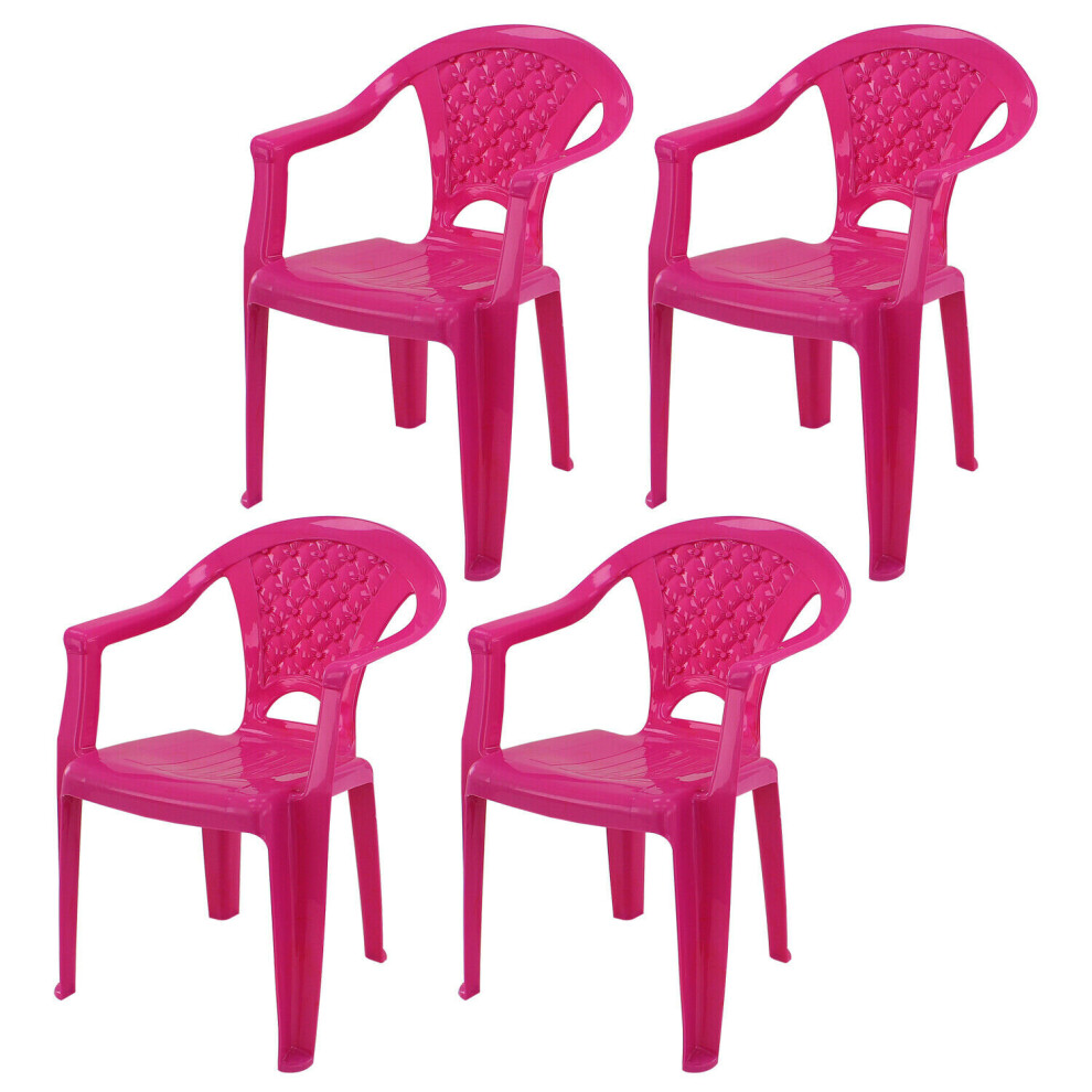 (Pink, 4) Kids Plastic Chairs Stackable Nursery Coloured Party Play Garden Indoor Outdoor