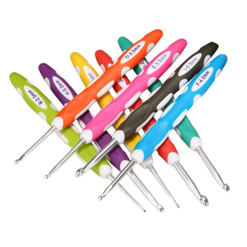 9x Αλουμίνιο Crochet Hook Πλαστική μαλακή λαβή λαβής Νήματα πλέξιμο βελόνα 2