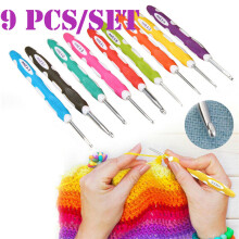 9x Aluminium Haaknaald Plastic Zachte Greep Steel Garen Breinaald