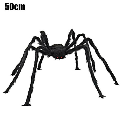 (50cm) Halloween Giant Spider Black Soft Hairy Scary Spider Outdoor Indoor Decor