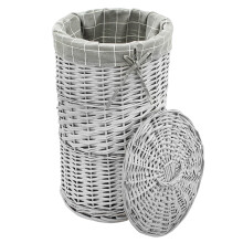 Grey Wicker Washing Laundry Basket Bin Lid Bathroom Hamper Canvas Trunk Storage