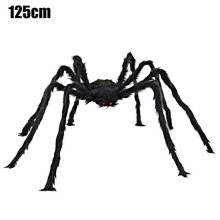 (125cm) Halloween Giant Spider Black Soft Hairy Scary Spider Outdoor Indoor Decor