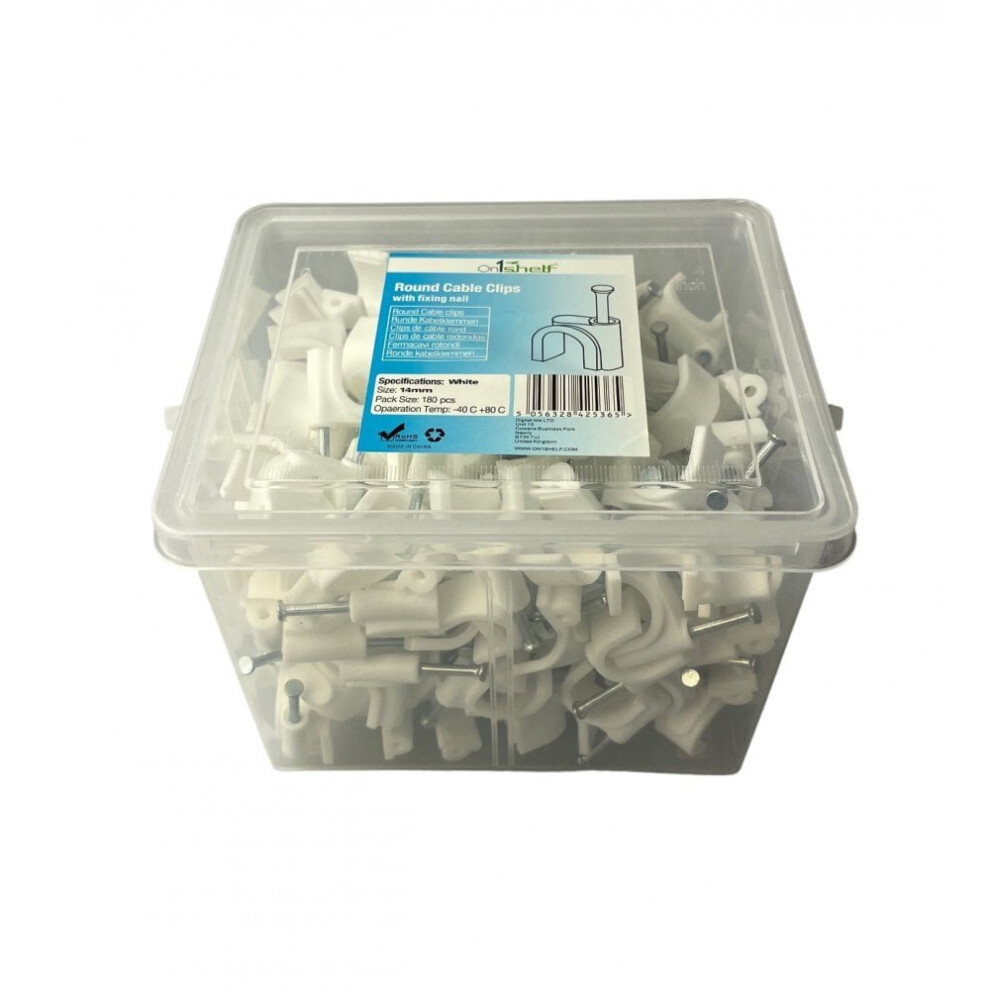 (14Mm) White Round Cable Clips K-Type Trade Box 5056328425365