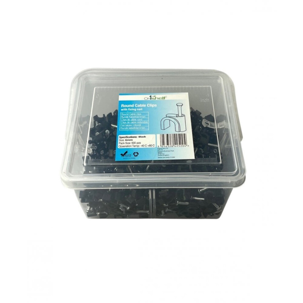 (6Mm) Black Round Cable Clips K-Type Trade Box 5056328425204