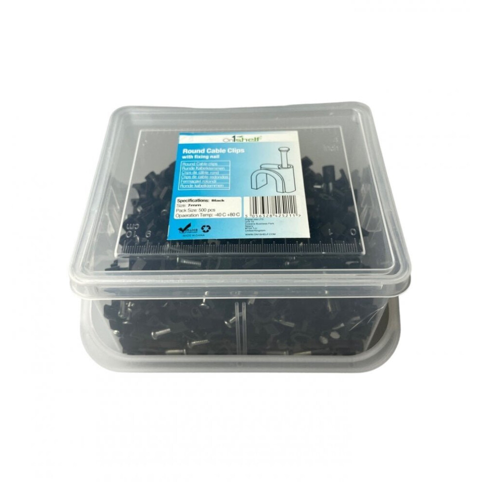 (7Mm) Black Round Cable Clips K-Type Trade Box 5056328425211