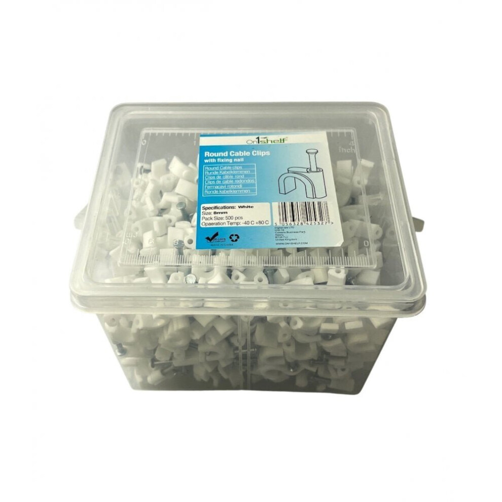 (8Mm) White Round Cable Clips K-Type Trade Box 5056328425327