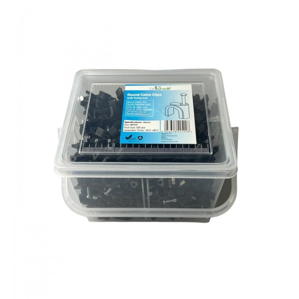 (8Mm) Black Round Cable Clips K-Type Trade Box 5056328425228